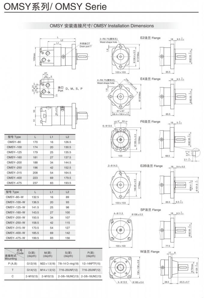 Low Speed  Orbital  Hydraulic Wheel Drive Motor  BMSW / OMSW 160cc 200cc 315cc